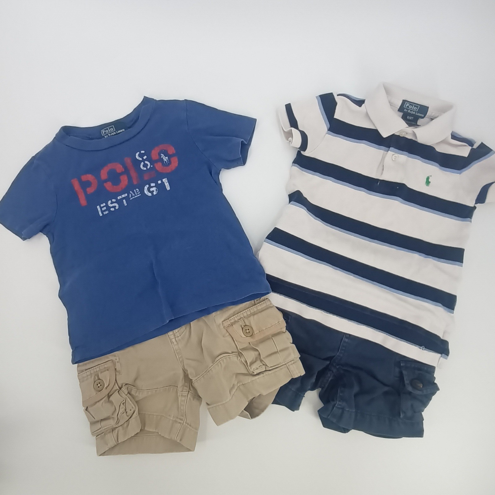 Two Polo Ralph Lauren 24 Month Outfits. Two Cargo Shorts, T-Shirt, Polo Shirt.